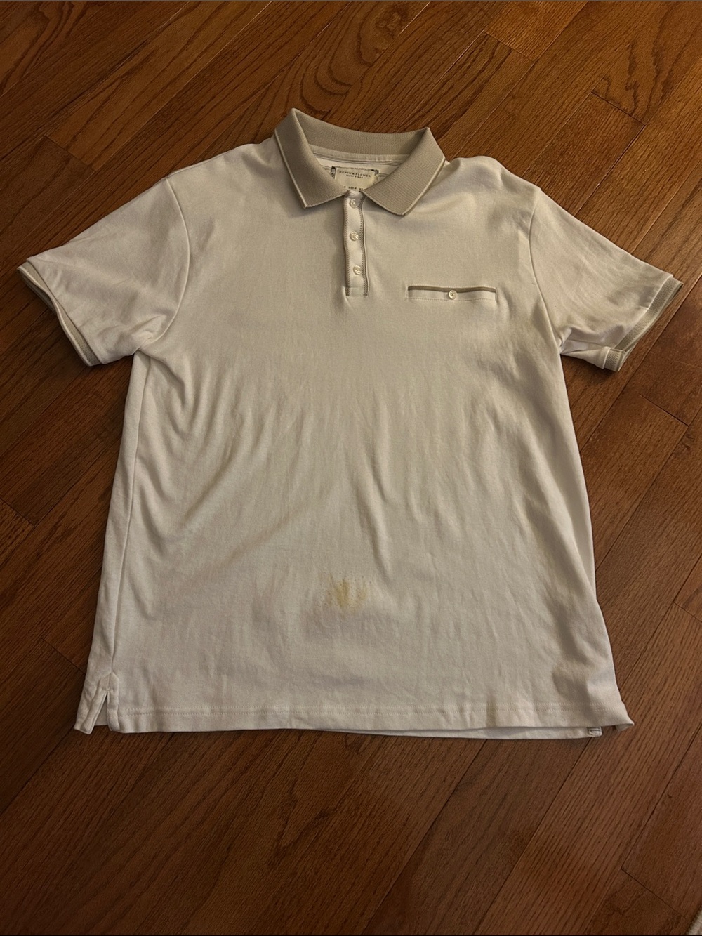 Denim & Flower Off-White Polo with Taupe Contrast Trim